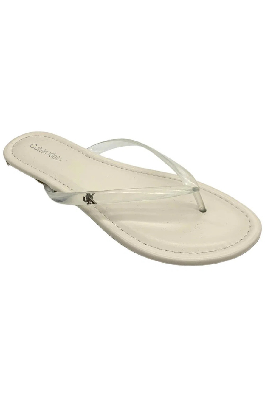 Calvin Klein Women's Crude 10 Flat Thong Sandals Clear/White - Medium